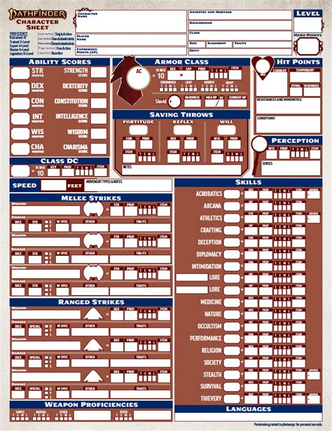 Pathfinder 2E - Here's The Official Pathfinder 2E Character Sheet | Pathfinder character sheet ...