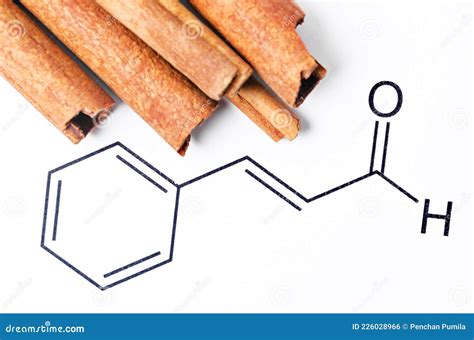 Aromatic Cinnamon and Cinnamaldehyde, Chemical Structure and Formula Stock Photo - Image of heap ...