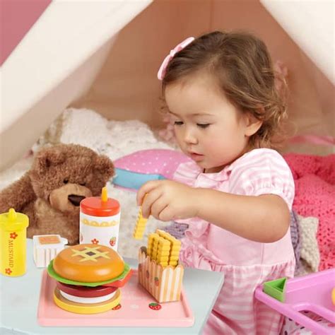 Buy Fast Food Playset with Cheeseburger Meal, Stackable Burger Topping, Condiments, Fries, Drink ...