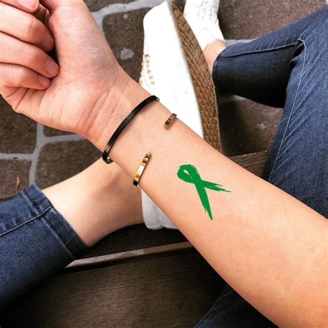 Green Ribbon Temporary Tattoo Sticker - OhMyTat