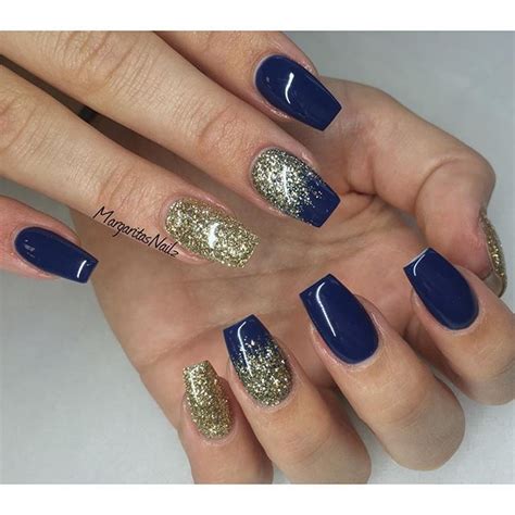 @margaritasnailz on Instagram: “Dark blue& gold glitter #gelnails #naturalnails #glitter # ...