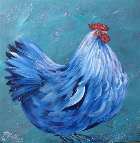 BLUE HEN CHICKEN PAINTING ORIGINAL ART by Pat Rollins Florida artist ...