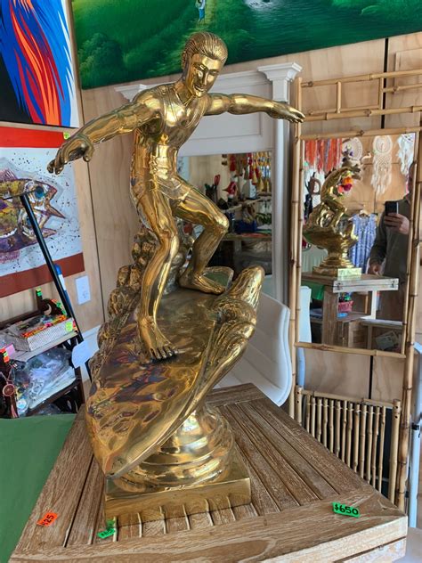 massive massive SURFER statue polished heavy vintage style trophy 24" high SURF surfing statue ...