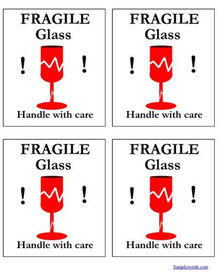 Free Printable Shipping Labels - Fragile Glass - Multiple Per Page