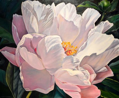 a painting of a white and pink flower