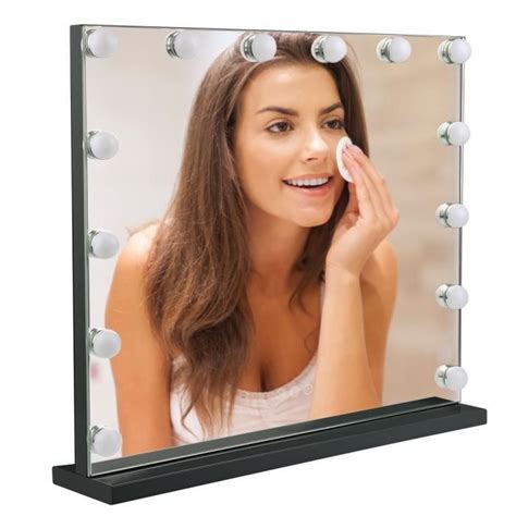 Miroir Maquillage Lumineux LED HUOLE - Noir - 62 cm - Design Hollywood - 14 ampoules gradables ...