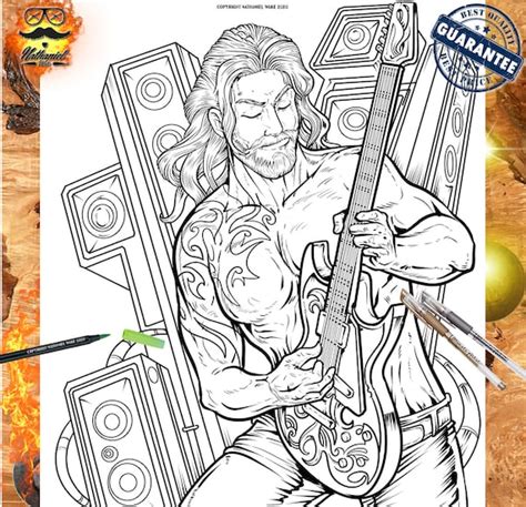 Adult Coloring Page Rock N Roll Metal Guy No Frame 300dpi | Etsy