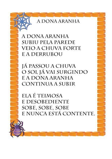 Atividades - Dona Aranha | Letras de musicas infantis, Parlendas ...