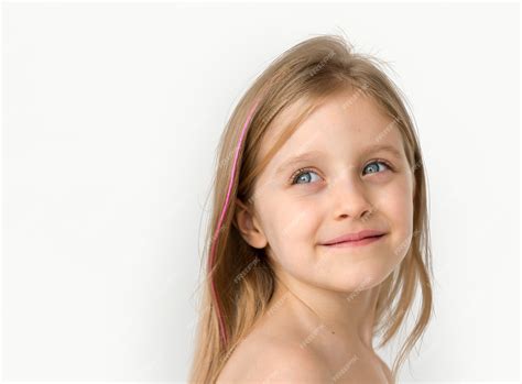 Premium Photo | Little girl smiling happiness bare chest topless studio portrait