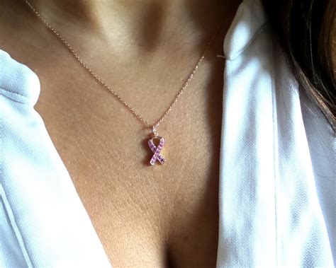 Breast Cancer Ribbon Necklace / Pink Ribbon Necklace 14k Gold ...