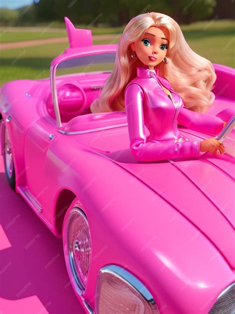 Premium AI Image | beautiful barbie doll on pink car