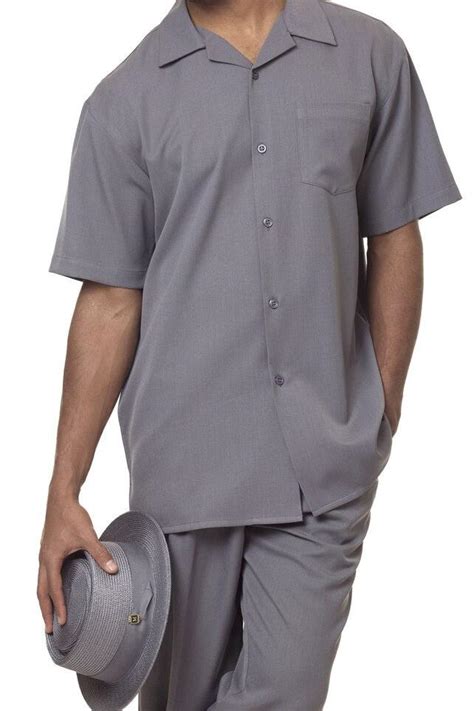 Men's 2 Piece Walking Suit Summer Short Sleeves in Gray | Men's Fashion