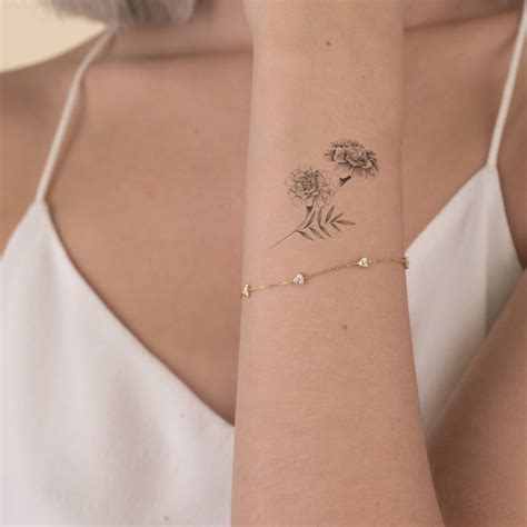 Temporary Tattoos Birth Month Flowers Set 2 Marigold,primrose,snowdrop ...