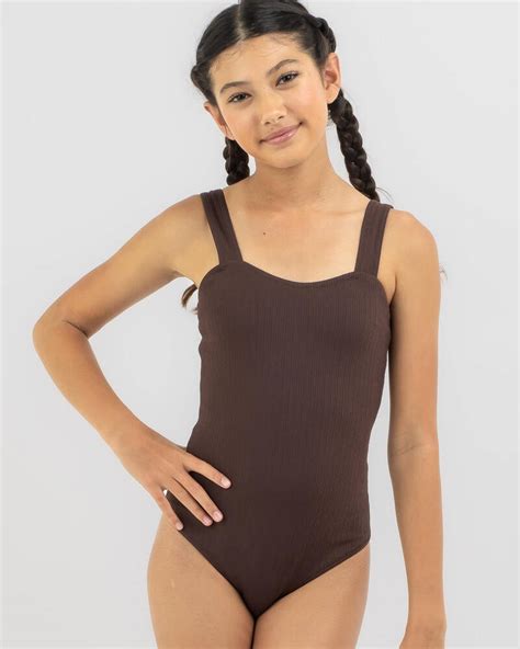 Topanga Girls' Este One Piece Swimsuit In Dark Choc - FREE* Shipping & Easy Returns - City Beach ...