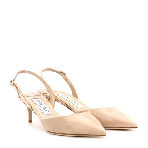 Jimmy Choo Tide Patent-Leather Kitten-Heel Slingbacks in Natural | Lyst