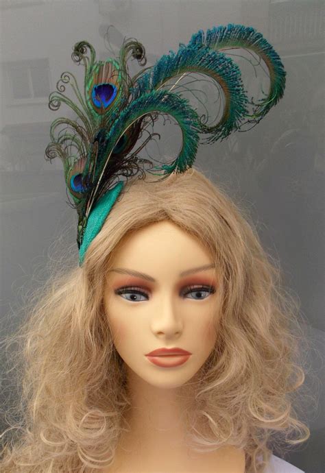 Peacock feathers headpiece, Peacock feathers headdress, Green sinamay ...