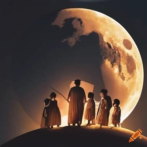 Amish family churning butter on the moon with earth in the background