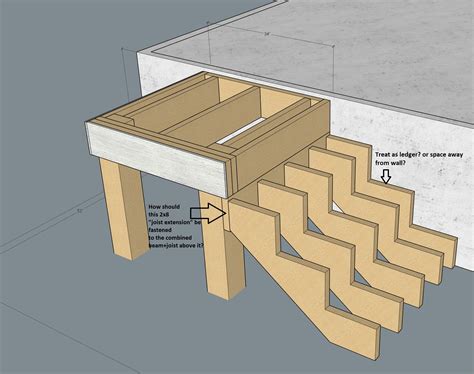 framing - How should I fasten lowered stair stringers to my deck landing? - Home Improvement ...