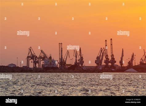 Container ships leaving the Port of Thessaloniki Macedonia Greece ...