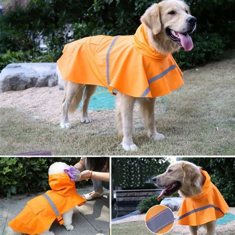 3 Colors Waterproof Dog Raincoat Lightweight Rain Jacket Poncho with Reflective Strip Raincoat ...