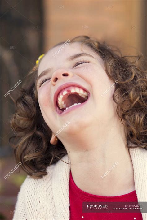 Little girl laughing — Focus On Foreground, 6 7 years - Stock Photo ...