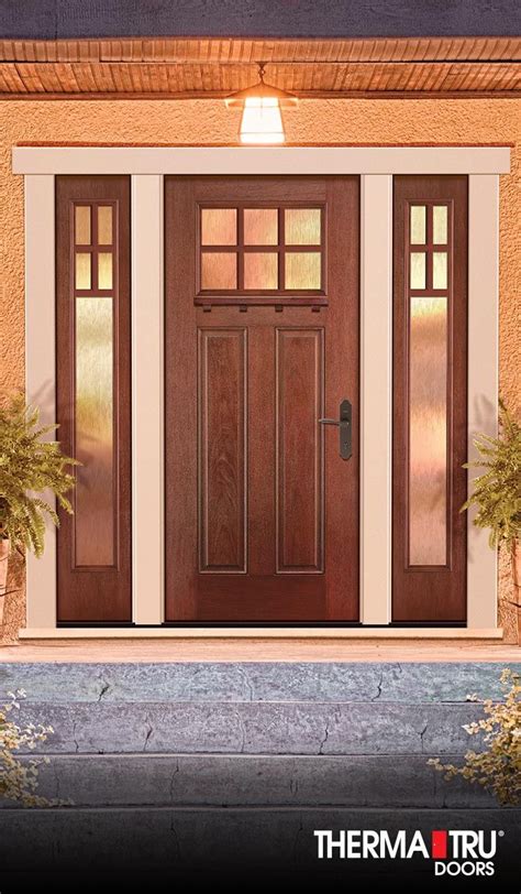 Craftsman 2 panel woodgrain stained fiberglass door with glass and sdls by therma tru – Artofit