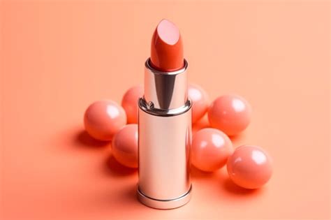 Premium AI Image | Pink lipstick on coral background with pink pearls