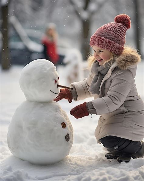 Premium AI Image | Cute boy building a snowman Generative AI