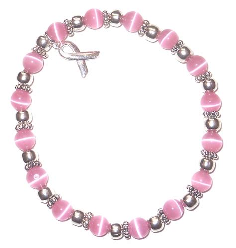 Breast Cancer Bracelet - 6mm Pink Breast Cancer Awareness - Stretch, Fits most adults, Packaged ...