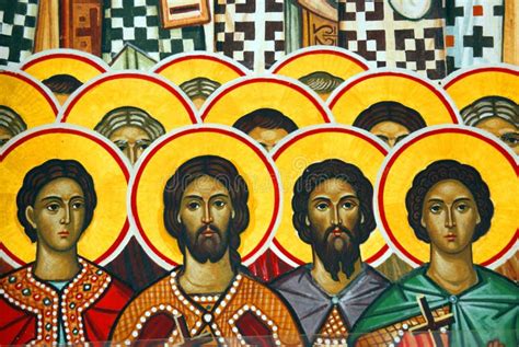 Religious Wall Painting: Four Saints Stock Photo - Image of byzantine ...