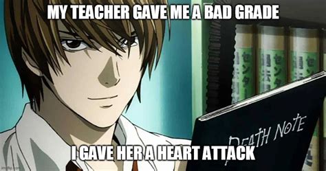 Image tagged in death note,heart attack,dark humor,anime,yagami light,morbid - Imgflip