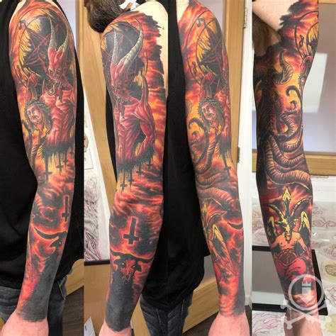 Awesome demonic full sleeve tattoo by Chris Curtis. #12ozstudios #team12oz #tattoo #tattoos # ...