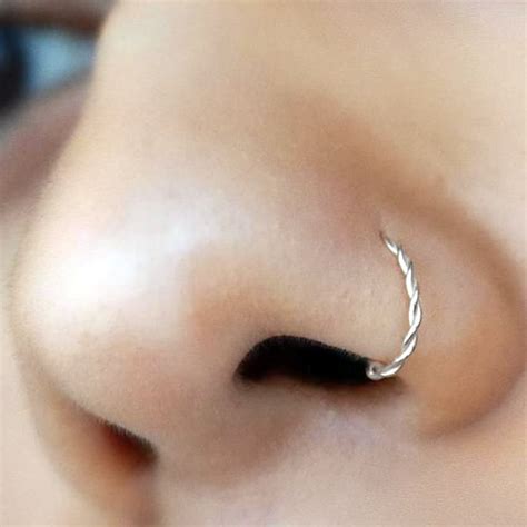 White Gold Twisted Nose Ring With Ball 14ct Open Nose Hoop | Etsy