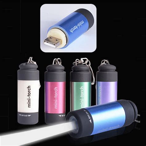 100pcs/lot Mini Waterproof Keychain Flashlight USB Rechargeable Ultra Bright Mini Torch LED ...