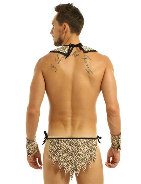 Caveman Sexy Costume Thong Loincloth Collar Mens Leopard Print Cosplay ...