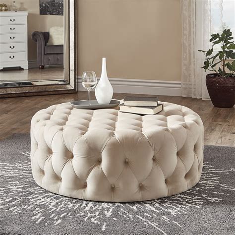 Weston Home Bowman Velvet Round Button Tufted Cocktail Ottoman, Gray - Walmart.com | Round ...