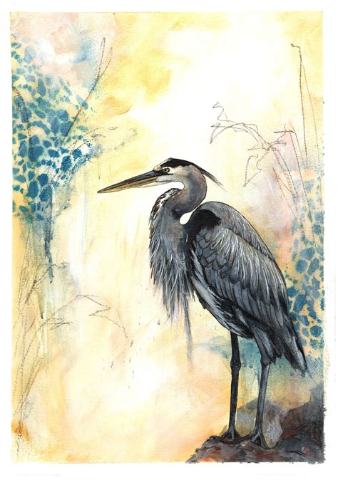 Original Heron Bird Painting Beautiful Artwork Original | Etsy