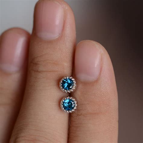 Natural London Blue Topaz Stud Earrings Sterling Silver Stud - Etsy