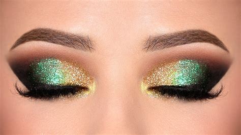 GREEN & GOLD Glitter Smokey Eye makeup Tutorial - NY Beauty Review