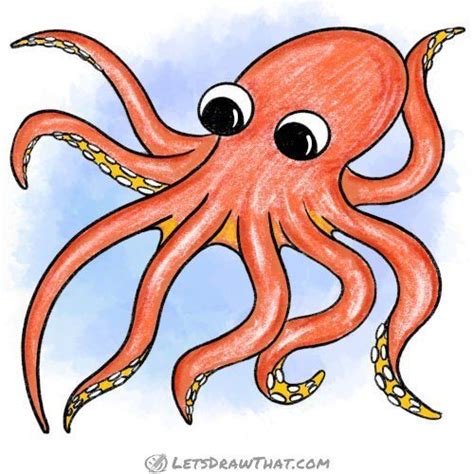 How to draw an octopus - completed coloured in picture - Let's Draw ...