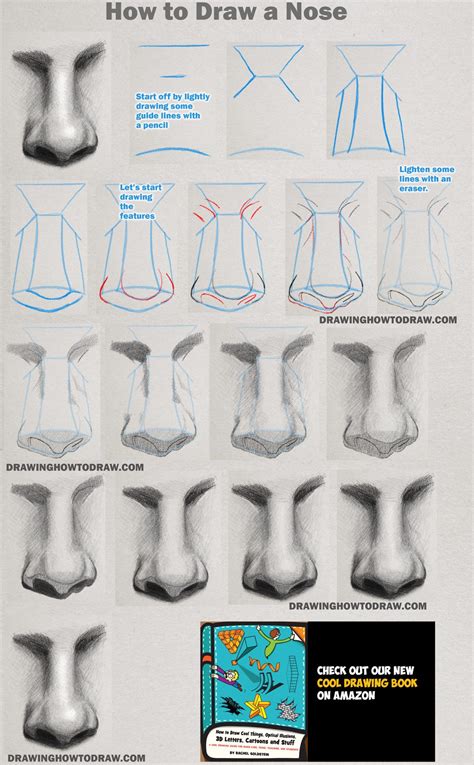 How to Draw and Shade a Realistic Nose in Pencil or Graphite Easy Step by Step Tutorial - How to ...
