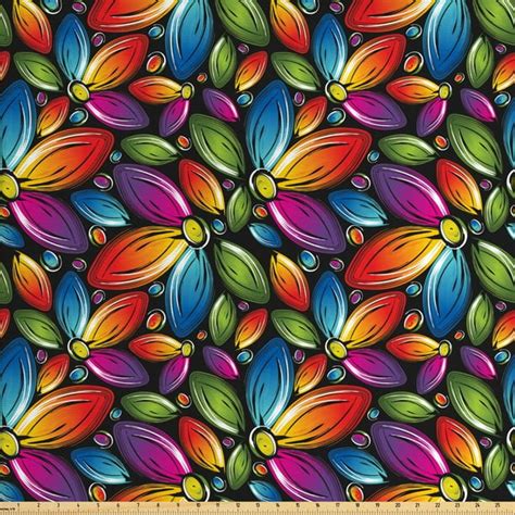 Floral Fabric by The Yard, Colorful Flowers with Half Petals Pattern ...