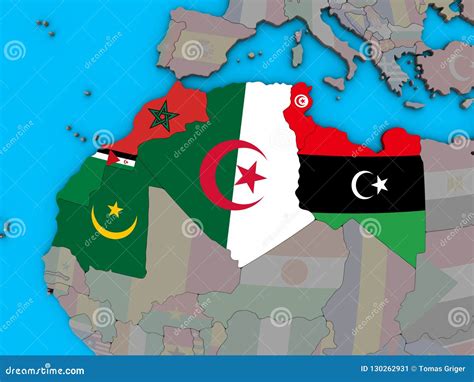 Regione Di Maghreb Con Le Bandiere Sulla Mappa 3D Illustrazione di Stock - Illustrazione di ...