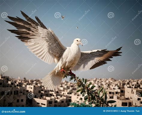 A Dove and Olive Branch Flying Over Gaza City Stock Illustration - Illustration of government ...