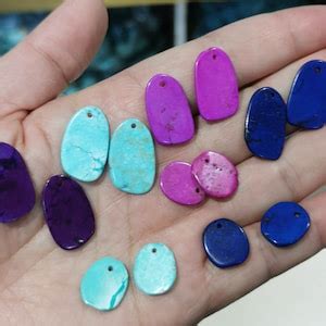 Drilled 20pcs Turquoise Slab Oval Egg Beads 14-22mm for Earrings Purple ...