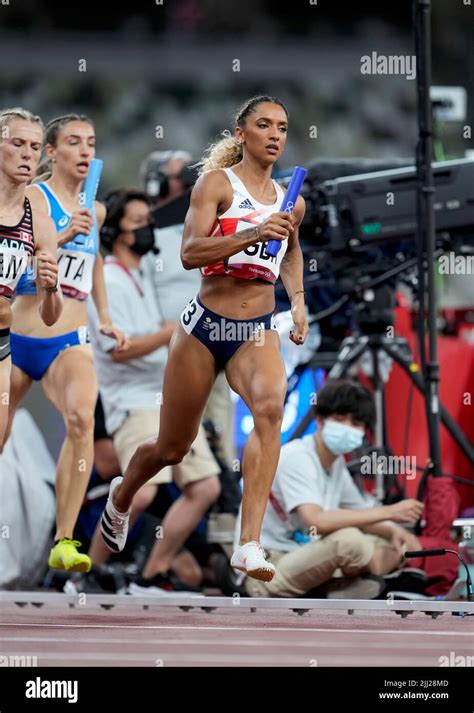 Laviai Nielsen participating in the 4x400 meter relay at the 2020 Tokyo ...