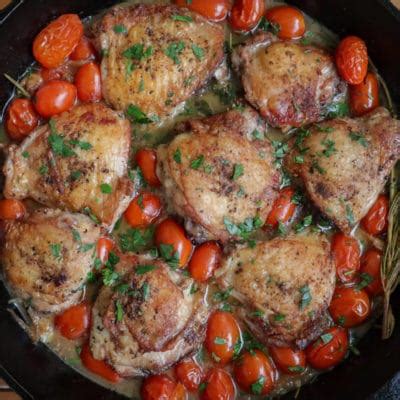 Oven Roasted Chicken Thighs with Herbs & Blistered Tomatoes - Cook with Kerry