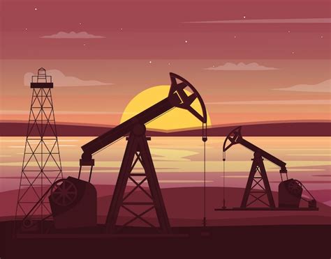 Premium Vector | Oil drilling station semi illustration. Gas industry factory technology. Well ...