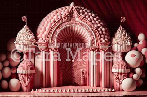 Christmas Digital Backdrop - Pink Nutcracker Theater Stage - Peppermint Candy Christmas Theater ...