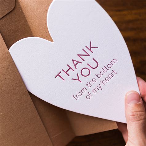 Thank You Heart Shaped Letterpress Greeting Card